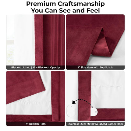 HPD Half Price Drapes Velvet Blackout Curtains/Drapes - 84 Inches Long 1 Panel Blackout Curtain Signature Pleated for Living Room & Bedroom - 25W X 84L, Burgundy