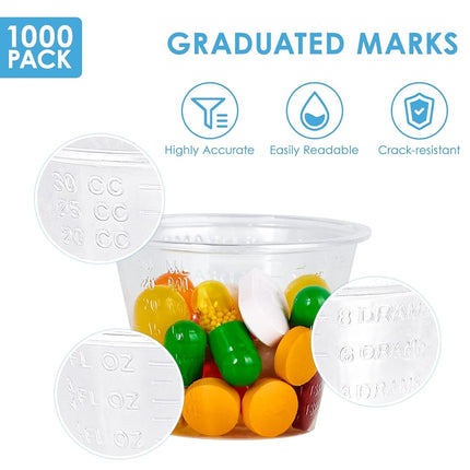 1000 Pack Disposable Medicine Cups (1 oz), Medical Plastic Measuring Cups for Medical Purposes, or Mixing and Measuring Resin, Epoxy, DIY Arts & Crafts, Paint, Cooking