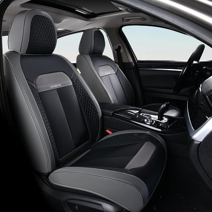 FLORICH Full Set Car Seat Covers 5pcs, Breathable Waterproof Nappa Leather Seat Covers, Gary Seat Covers, Automotive Interior Cover Universal for Cars SUV Truck Sedan - Gary&Black
