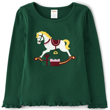 Gymboree Girls' and Toddler Embroided Graphic Long Sleeve T-Shirts, Christmas Nutcracker, 12-18 Months
