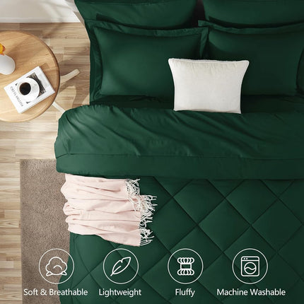 CozyLux Queen Comforter Set Emerald Green - 7 Pieces Complete Bedding Set