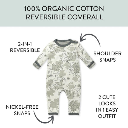 HonestBaby unisex-baby Reversible Coverall Organic Cotton, Paw Leaves, 6-9 Months