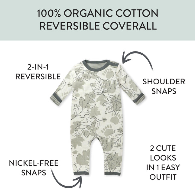 HonestBaby Grenouillère réversible unisexe en coton biologique, motif feuilles de patte, 6-9 mois