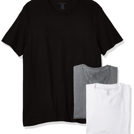 Nautica Men's Cotton Crew Neck 3-Pack T-Shirt Undershirt, New White/Black/Heather Grey, XL (Pack of 3)