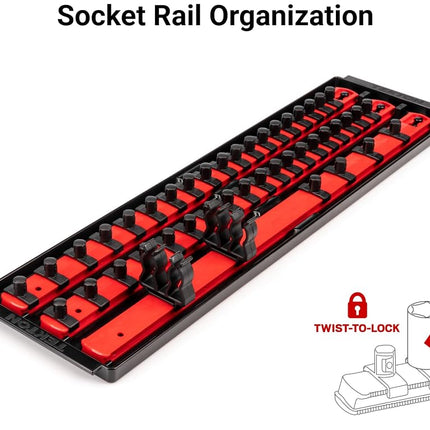 TEKTON Jeu de douilles et cliquets 12 pans 3/8" avec rails et plateau, 44 pièces (6-24 mm) | SKT13202