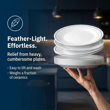 Corelle 18-Piece Dinnerware Set, Service for 6, Lightweight Round Plates and Bowls Set, Vitrelle Triple Layer Glass, Chip Resistant, Microwave and Dishwasher Safe, Caspian