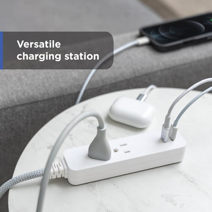 GE 6-Outlet & 2-Outlet Surge Protector Combo Pack with 2 USB-C Ports, 245 Joules, 2ft Braided Cords, Flat Plugs, ETL Certified, White, 86076