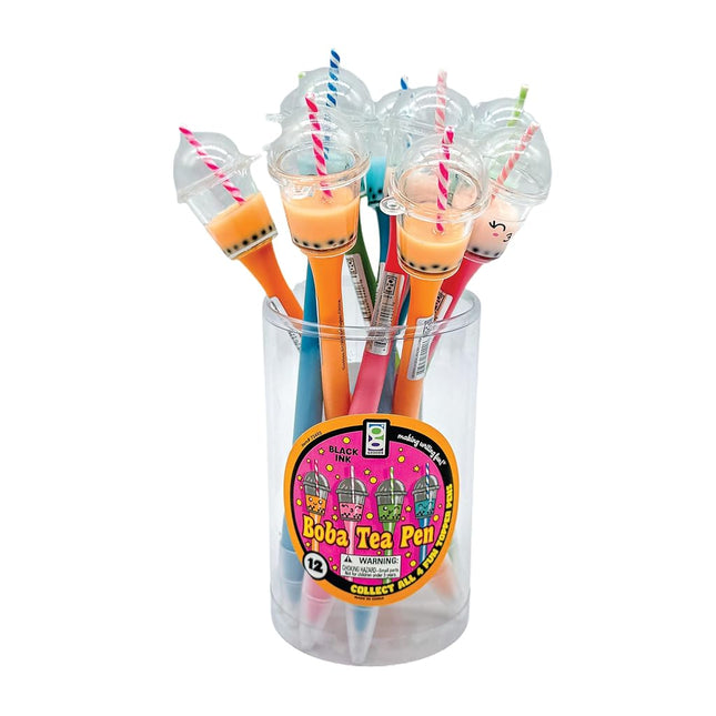 Raymond Geddes Boba Tea Pens for Kids (Pack of 12) - Adorable Boba Pen Characters with Black Ink - Fun School Supplies