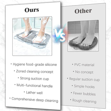 FREATECH Large Shower Foot Scrubber Mat, Silicone Foot Cleaner Brush to Clean, Exfoliate and Massage Feet Without Bending Over, Improve Foot Appearance and Overall Health, Grey - 17.3" x 13"