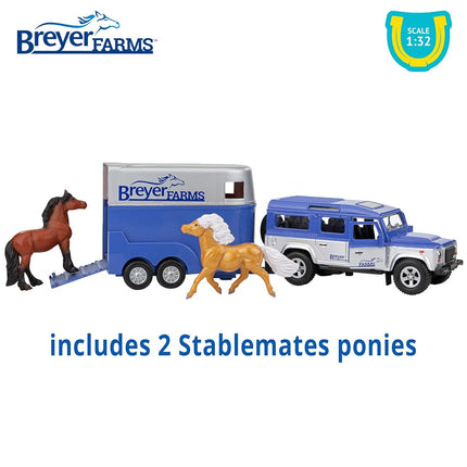Breyer Bandai Land Rover and Trailer Playset With 2 Horses | 2 Stablemates 1:32 Scale Horse Toys And Land Rover with Trailer | Plastic Animal Figures Make Horse Gifts For Girls And Boys