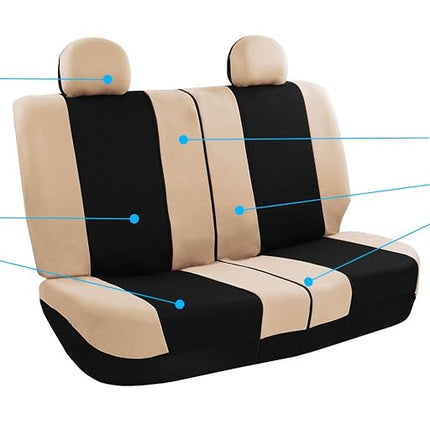 FH Group Full Set Light and Breezy Car Interior Covers-Front and Rear Split Bench Beige Seat Covers,Universal Fit for Cars, Trucks and SUVs