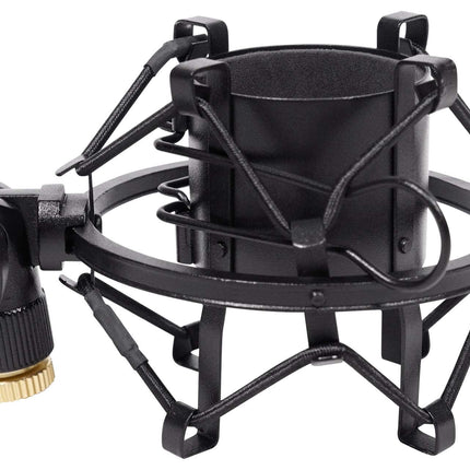 Micrófono de condensador de estudio Rockville RockShock negro con soporte antivibración de metal y espuma