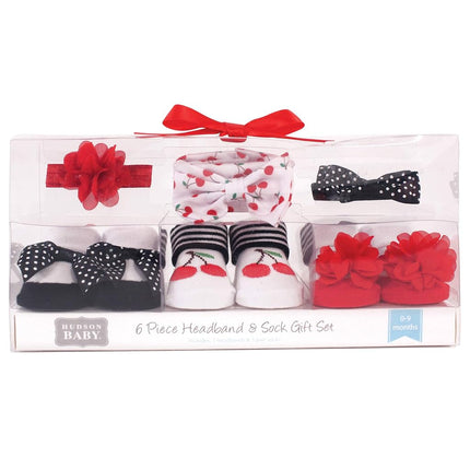 Hudson Baby Girl's Headband and Socks Giftset, Cherry, One Size