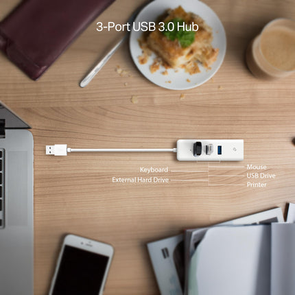 TP-LINK UE330 Mini Hub de données USB 3.0 à 3 ports avec adaptateur réseau LAN Ethernet Gigabit 10/100/1000 pour Apple MacBook Surface Pro XPS Ordinateur portable Ultrabook Chromebook PC Mac et plus encore