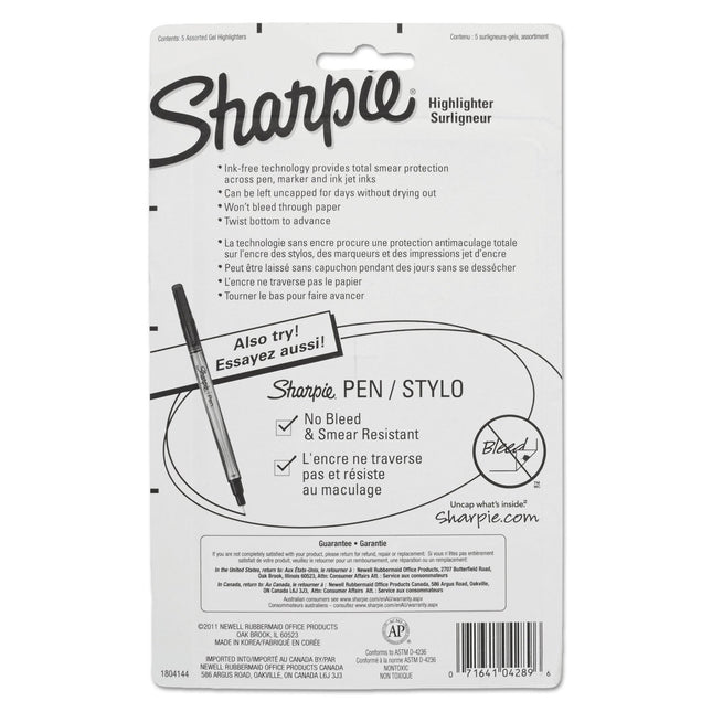 Resaltador de gel Sharpie Sanford Brands 1803277 Accent, colores surtidos, 5 unidades