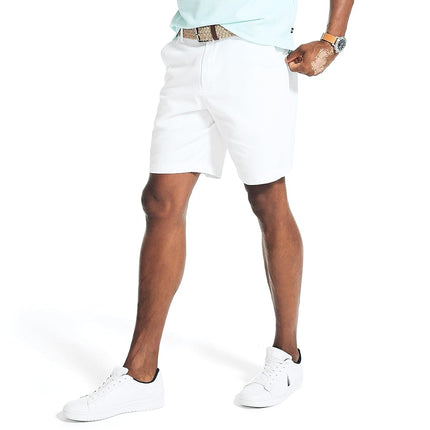 Nautica Men's Classic Fit Flat Front Stretch Solid Chino Deck Short Casual, Bright White, 36