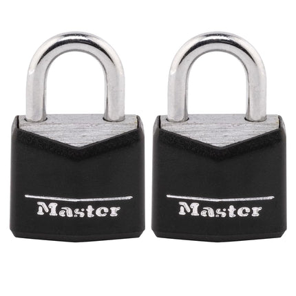 Master Lock 121T Padlock, Covered Aluminum Lock, Black, 2 Count (Pack of 1)