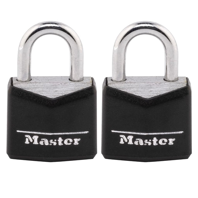 Master Lock 121T Padlock, Covered Aluminum Lock, Black, 2 Count (Pack of 1)