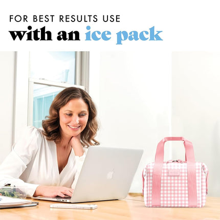 Fit & Fresh Remi Women's Neoprene Lunch Bag, Meal Preparation Set with Containers and XL Ice Pack, Self-Insulating Neoprene Like Material, Machine Washable Lunch Bag, Tear- and Stain Resistant, Pink