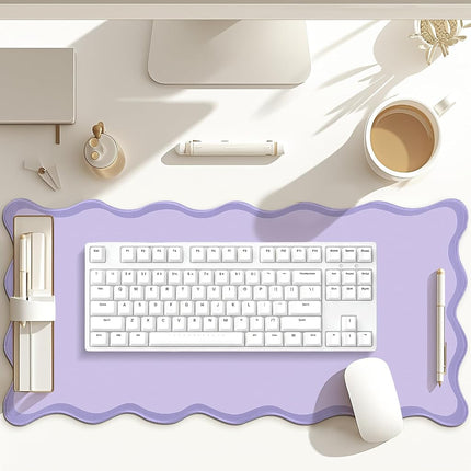 Hahafelt Scalloped Desk Mat Large Scalloped Piping Cute Desk Mat Aesthetic Preppy Table Pad Large Nonslip Pad with Edge Stitching Waterproof Gaming(Purple,31.5 x 15.75 Inches)