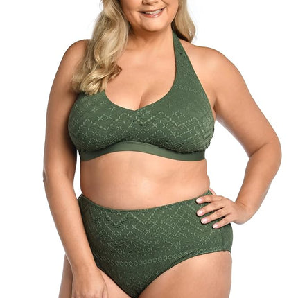 Top de traje de baño bikini estándar con banda para mujer La Blanca, Olive//Saltwater Sands, 20 Plus