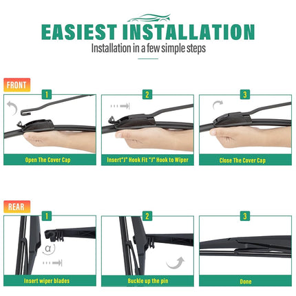 Set of 3 Windscreen Wiper Blades Replacement for Jeep Cherokee 2014 2015 2016 2017 2018 2019 2020 2021 2022 2023 Premium All Weather Wiper Set OEM Quality