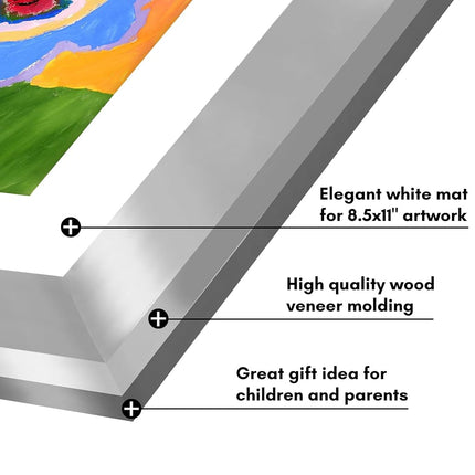 Americanflat - 2 Pack - Kids Artwork Display Frame Changeable (Silver) - Magnetic Door Holds 100 Art Pieces - A4 Size Display with Mount or 10x12.5 Without Mount - My Mini Masterpiece