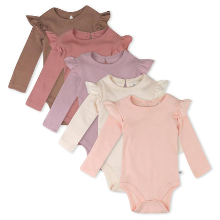 HonestBaby - Organic Cotton Long Sleeve Bodysuit for Babies and Girls, Pack of 5 Autumn Roses, 0-3 Months