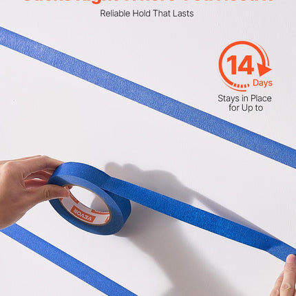 VEVOR Painters Tape, 1 Inch Wide (0.94 In x 60 Yds), 6 Rolls, Blue Painter Tape for Painting, Edge, Trim, Ceiling, Masking Tape Protects Surfaces and Removes Easily, DIY Craft Art, Labeling Decoration