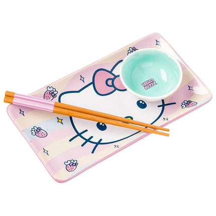 Silver Buffalo Hello Kitty Face and Strawberries Boxed 3pc Ceramic Sushi Set