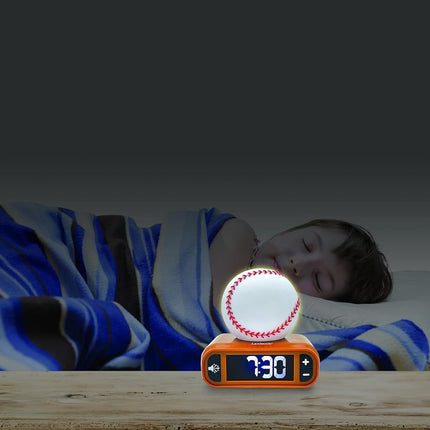 LEXiBOOK Baseball Nightlight Alarm Clock, Sounds and Melodies, LCD Backlit Screen, Luminous, Snooze, Brown/White