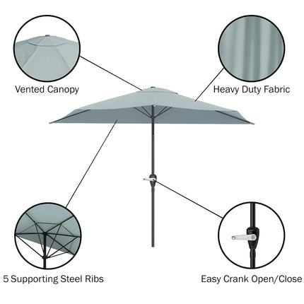 Pure Garden Half Umbrella Outdoor Patio Shade, Light Green, 9ft