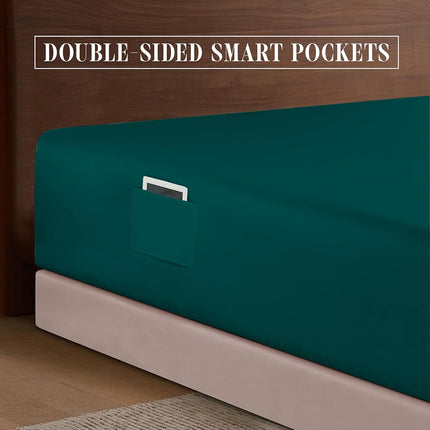 Elegant Comfort 1500 Premium Hotel Quality 18-24 Inches Deep - Extra Deep Pocket Single Fitted Sheet for High Mattress, Luxury and Softest, Smart Pocket - Wrinkle Free, Queen, Marine Teal