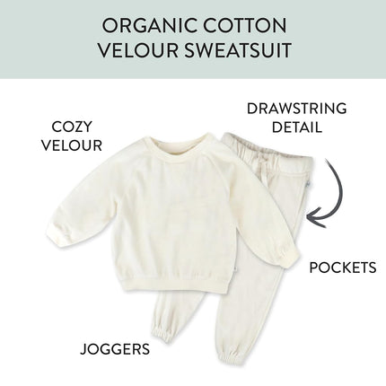 HonestBaby Velour Pullover Hoodie and Zip Front Sweatshirt and Jogger Sweatpants Set Baby, Toddler, Boys, Girls, Unisex, Winter White Ivory, 7 Years, Winter White Ivory, 7 Years