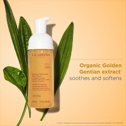 Clarins Gentle Renewing Cleansing Mousse | Cleanses, Gently Exfoliates & Refreshes | Foaming Mousse |Soap-No|SLS-No | Dermatologist Tested | Exfoliating Tamarind Pulp Extract Rich In AHAs | 150 ml