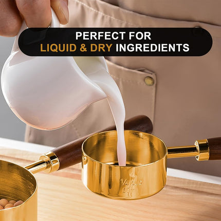 SHIKORI Gold Measuring Cups and Spoons Set with Wood Handles