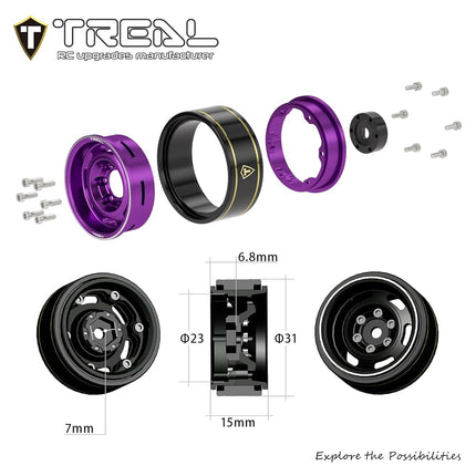 TREAL SCX24 Wheels 1.0'' Beadlock Wheels(4P) Vinatge Wheels for 1/24 SCX24 Bronco Gladiator C10 Deadbolt -Type E (Silver)