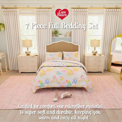 Franco Collectibles Care Bears Classic Retro Rainbow Bedding 7 Piece Super Soft Comforter and Sheet Set with Sham, Full, (100% Official Licensed Product)