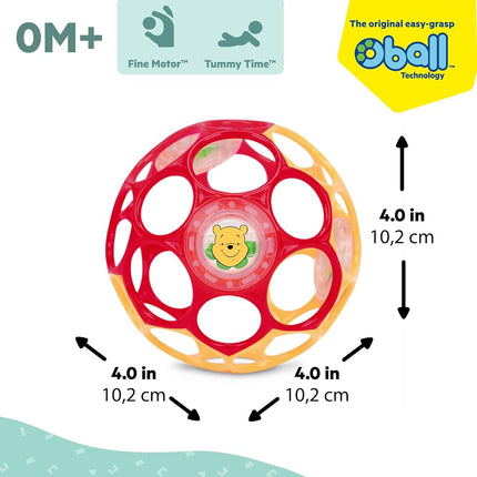 Disney Winnie The Pooh Oball Easy-Grasp Rattle by Bright Starts, Infant Toy in RedYellow, Age Newborn and up, 4 Inches
