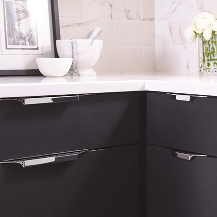 Amerock | Cabinet Edge Pull | Polished Chrome | 8-9/16 inch (217 mm) Center to Center | Extent | 1 Pack | Drawer Pull | Drawer Handle | Cabinet Hardware