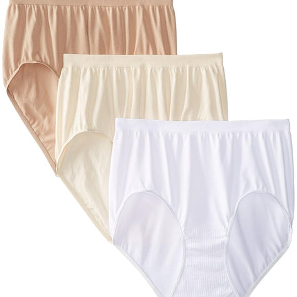 Bali Women's Comfort Revolution Seamless Underwear Brief Pack, Panties, Microfiber Stretch Underwear for Women, 3-Pack, White/White/White, 9