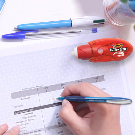 Cinta correctora BIC Wite-Out Brand Mini Twist, 8 metros, paquete de 2 unidades de cinta correctora blanca, cinta resistente a roturas rápida, limpia y fácil de usar, material de oficina o escolar