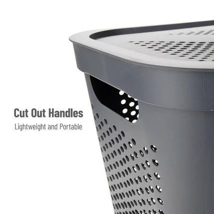 Mind Reader 60L Slim Laundry Hamper, Set of 2, Clothes Basket, Lid, Ventilated, Plastic, 17.25"L x 13.75"W x 23.5"H, Gray