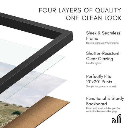 Americanflat 10x20 Picture Frame with Polished Plexiglass - Streamline Collection - Thin Border Picture Frame for Wall Display - Hanging Hardware Included - Black
