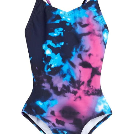Traje de baño de una pieza Kanu Surf para niñas, modelo Hurricane Beach Sport UPF 50, color Hurricane Black/Pink, talla 14