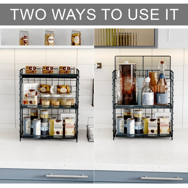 DTUQYX Spice Rack Organizer, 3 Tier Spice Rack Adjustable Height Spice Rack Organizer for Cabinet, Installation Free, Foldable Multi-Purpose Storage Rack, Suitable for Kitchen/Bathroom/Home/Office