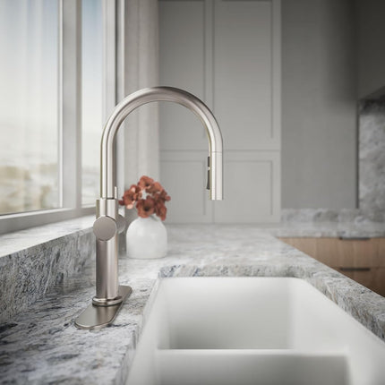 Kohler 22972-VS Crue Pull Down Kitchen Faucet, 3-Spray Sprayhead with Secure Docking, Vibrant Stainless