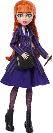 Monster High x Wednesday Doll, Agnes DeMille Collectible in Purple Nevermore Academy Uniform with Accessories Like Pen and Notebook Purse