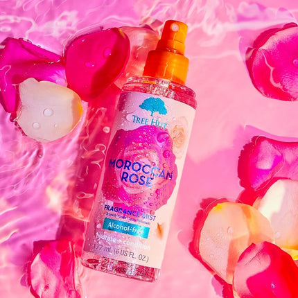 Tree Hut Moroccan Rose Hair & Body Mist, Hydrating & Alcohol-Free Body Spray, Fragrance with Bergamot, Tea Rose & Amber Notes, Alcohol-Free Formula, Versatile Body Spray, 6 Fl Oz.