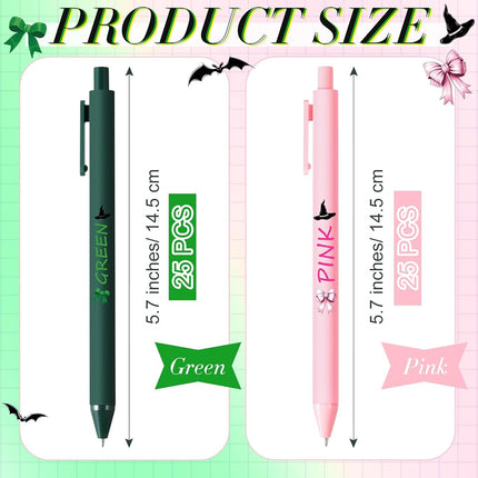 Crtiin 50 Pcs Gel Ink Pens Bulk with Witch Hat Funny Halloween Pink Green Ballpoint Pens Bulk Smooth Writing for Gifts Teacher Student Coworkers Staff Volunteer